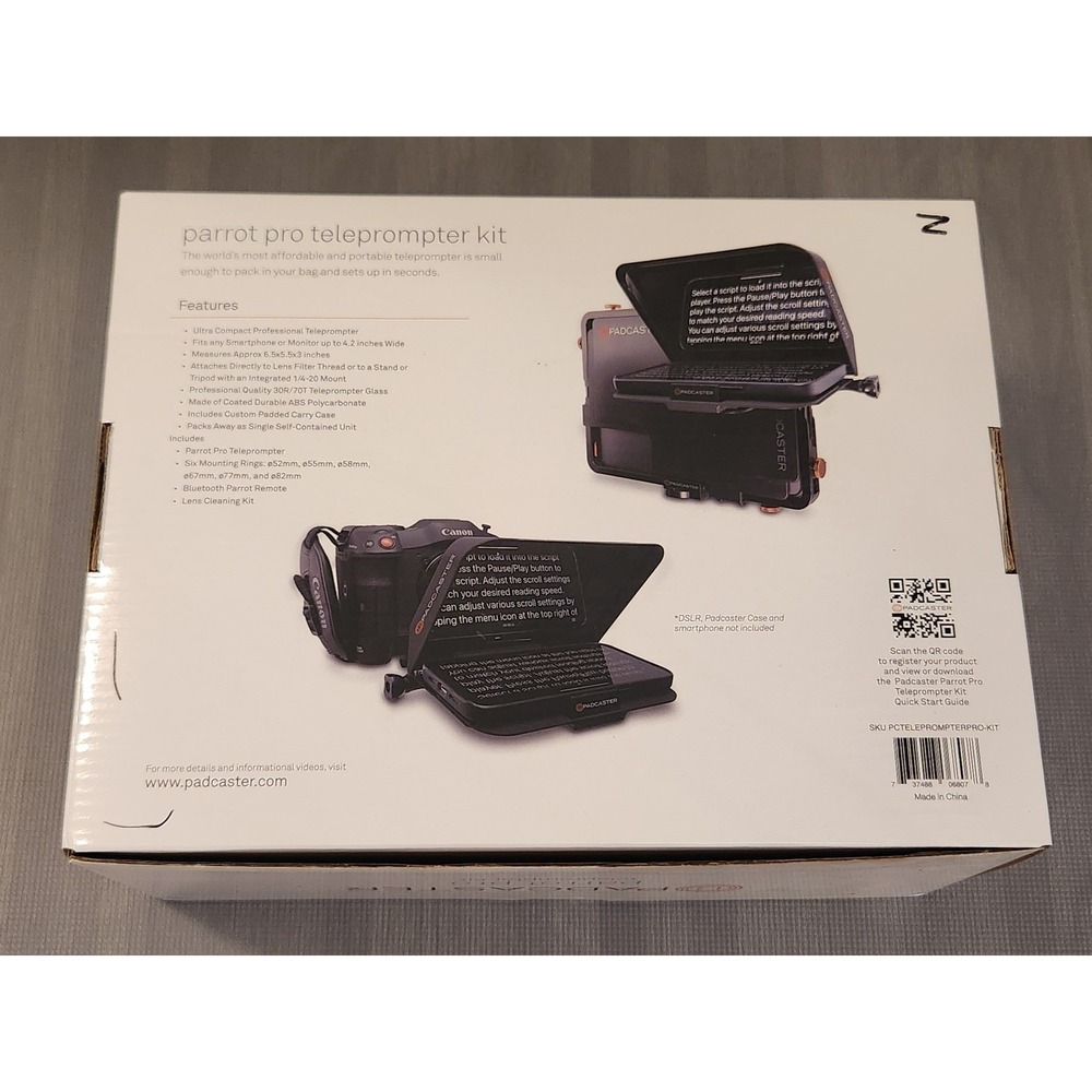 Padcaster Parrot Pro Teleprompter Kit Bluetooth Remote DSLR Smartphone Kit Open - Picture 2 of 4
